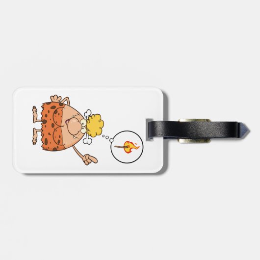 Holbewoner Denkt aan Vuurstok Bagagelabel (Achterkant horizontaal)