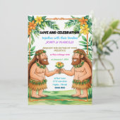 holbewoners huwelijksuitnodiging gay feestdagenkaart (Staand voorkant)