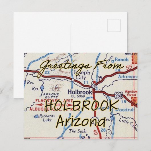 Holbrook AZ  Map Briefkaart (Voorkant / Achterkant)