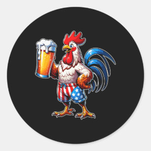 Holding bier VS vlag 4 juli Patriottische kip Ronde Sticker