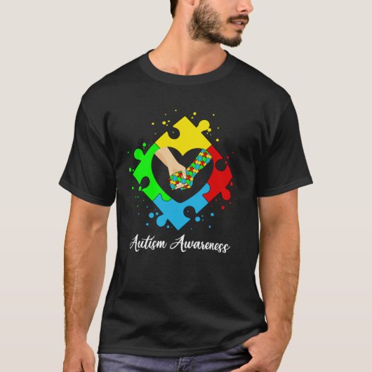 Holding Hands In Heart Puzzle Autism Awareness Sup T-shirt (Voorkant)