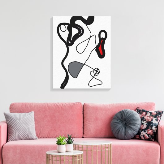 Holding Pattern: Abstract zwart, wit, grijs & rood Canvas Afdruk (Insitu (Woonkamer))