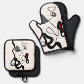 Holding Pattern: Abstract zwart, wit, grijs & rood Ovenwant & Pannenlap Set (Voorkant / Achterkant)