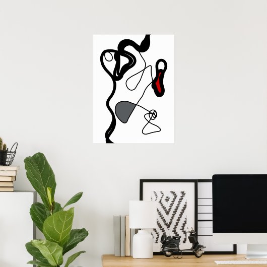 Holding Pattern: Abstract zwart, wit, grijs & rood Poster (Thuiskantoor)