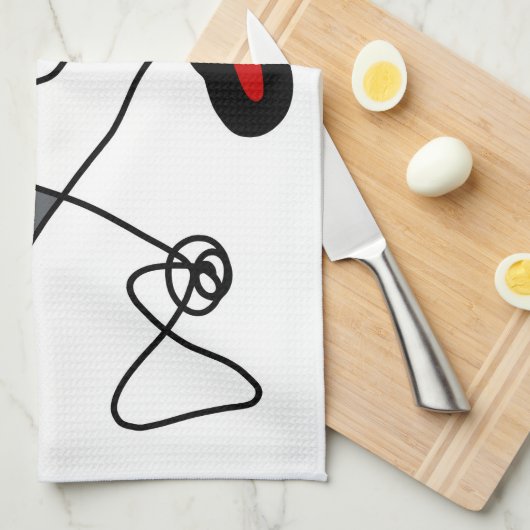 Holding Pattern: Abstract zwart, wit, grijs & rood Theedoek (Quarter Fold)