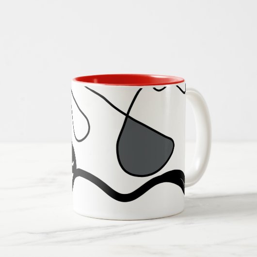 Holding Pattern: Abstract zwart, wit, grijs & rood Tweekleurige Koffiemok (Voorkant rechts)