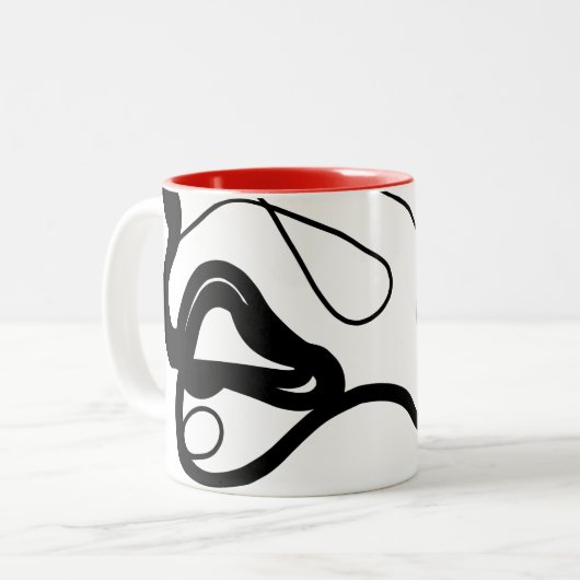 Holding Pattern: Abstract zwart, wit, grijs & rood Tweekleurige Koffiemok (Voorkant links)