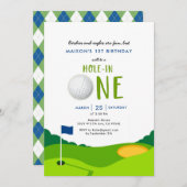 Hole in één Golf 1st Birthday party uitnodiging (Voorkant / Achterkant)