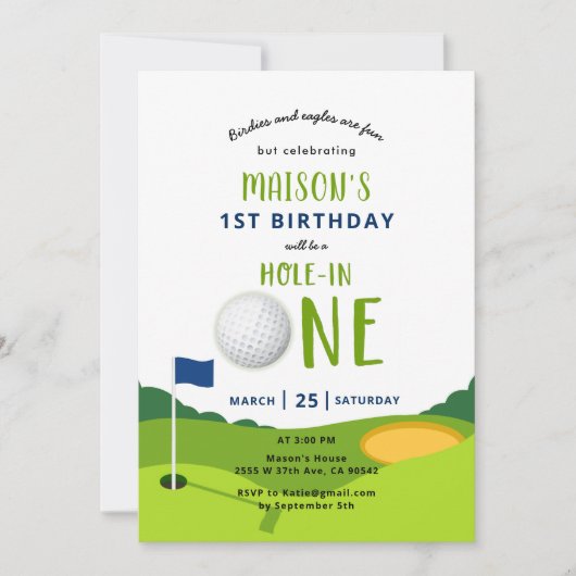 Hole in één Golf Birthday Par-t-shirt uitnodiging (Voorkant)