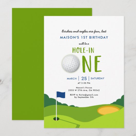 Hole in één Golf Birthday party Kaart (Voorkant / Achterkant)