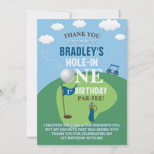 Hole in één Golf van 1ste verjaardag Bedankkaart (Voorkant)