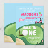 Hole in één Golfmeisje roze eerste verjaardag T-sh Kaart (Voorkant / Achterkant)