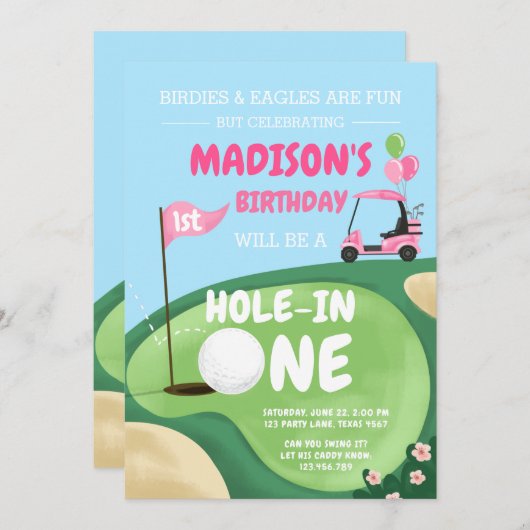 Hole in één Golfmeisje roze eerste verjaardag T-sh Kaart (Voorkant / Achterkant)