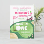 Hole in één Golfmeisje roze eerste verjaardag T-sh Kaart (Staand voorkant)