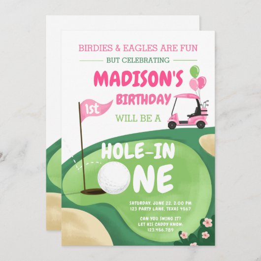 Hole in één Golfmeisje roze eerste verjaardag T-sh Kaart (Voorkant / Achterkant)