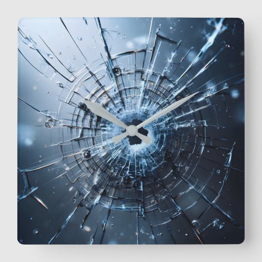hole in glass, cracks vierkante klok (Voorkant)