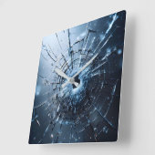 hole in glass, cracks vierkante klok (Hoek)