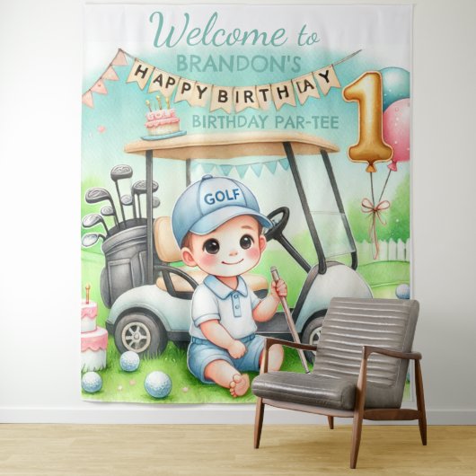 Hole in One 1e verjaardag jongen golf Par-tijdtje Wandkleed (In situ)