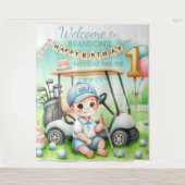 Hole in One 1e verjaardag jongen golf Par-tijdtje Wandkleed (Voorkant)