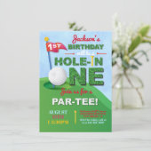 Hole in One 1st Birthday Par-t-shirt Invitation Kaart (Staand voorkant)