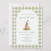 Hole in One 1st Year Sage Green Gingham Birthday Kaart (Voorkant)