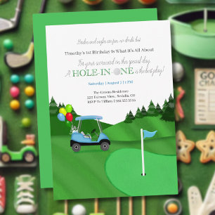 Hole In One Blauwe Golfkar 1e Verjaardag Kaart
