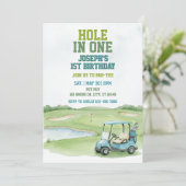 Hole In One, Blue Golf 1e Verjaardag Kaart (Staand voorkant)