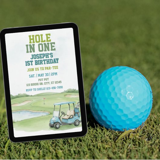 Hole In One, Blue Golf 1e Verjaardag Kaart