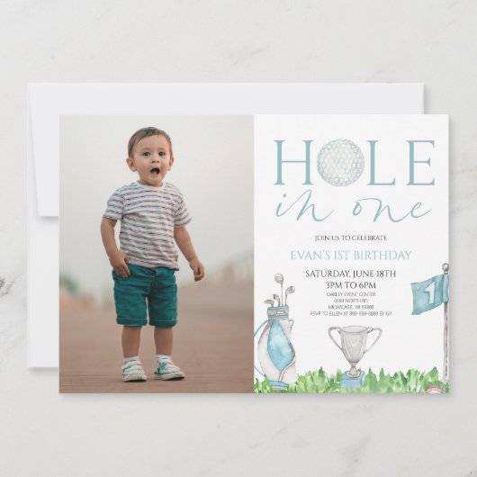 Hole in One Blue Golf Afbeelding 1e verjaardag Kaart (Voorkant)