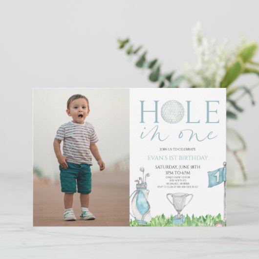 Hole in One Blue Golf Afbeelding 1e verjaardag Kaart (Staand voorkant)