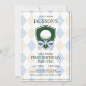 Hole in One Blue Golf Boys 1e verjaardagsfeest Kaart (Voorkant)