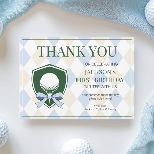 Hole In One Blue Golf Jongens Modern 1e Verjaardag Bedankkaart