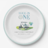 Hole-in-One Blue Golfkar Verjaardagspapier Borden Papieren Bordje (Voorkant)