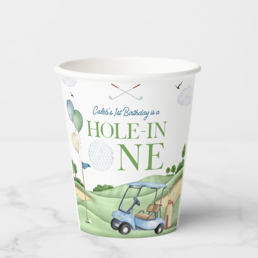 Hole In One Boy Golf First Birthday Par-Tee Papieren Bekers (Voorkant)