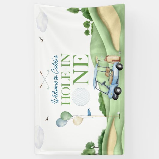 Hole In One Boy Golf First Birthday Par-Tee Spandoek (Verticaal)