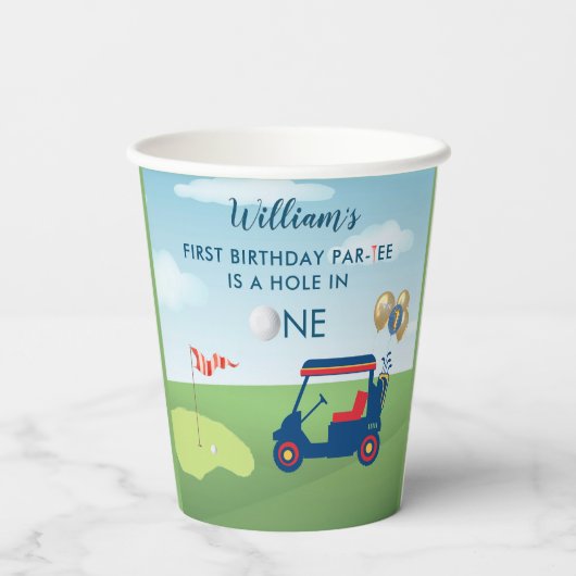 Hole in One Boy Golf Par-t-shirt 1e Verjaardag Papieren Bekers (Achterkant)