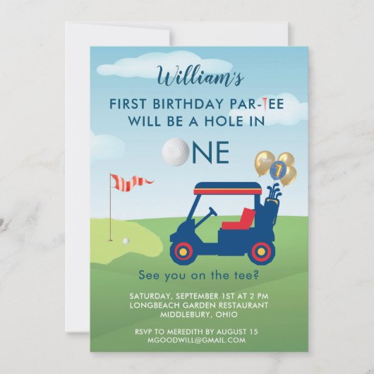 Hole in One Boy Golfkar Par-t-shirt 1e Verjaardag Kaart (Voorkant)