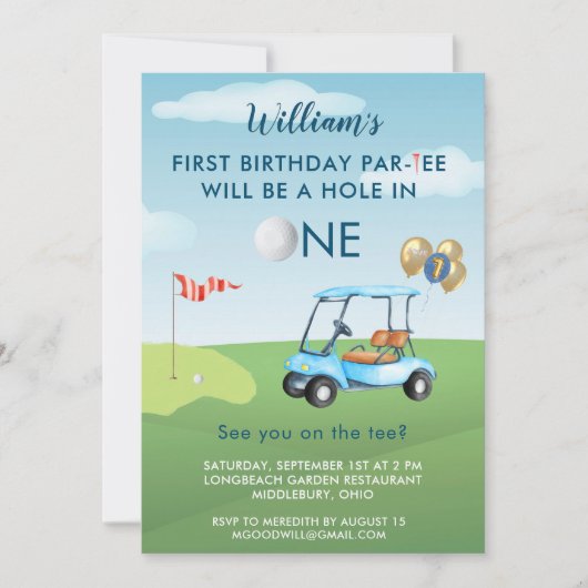 Hole in One Boy Golfkar Par-t-shirt 1e Verjaardag Kaart (Voorkant)