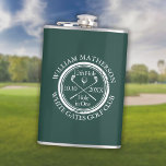 Hole in One Classic Golf Emerald Green Heupfles<br><div class="desc">Met een oud stempel-effect klassiek retrodesign. Geef de naam,  het nummer van de locatie en de datum een persoonlijk tintje om een fantastisch golfspel te creëer om dat fantastische gat in één te vieren. Ontworpen door: Thisnotme©</div>