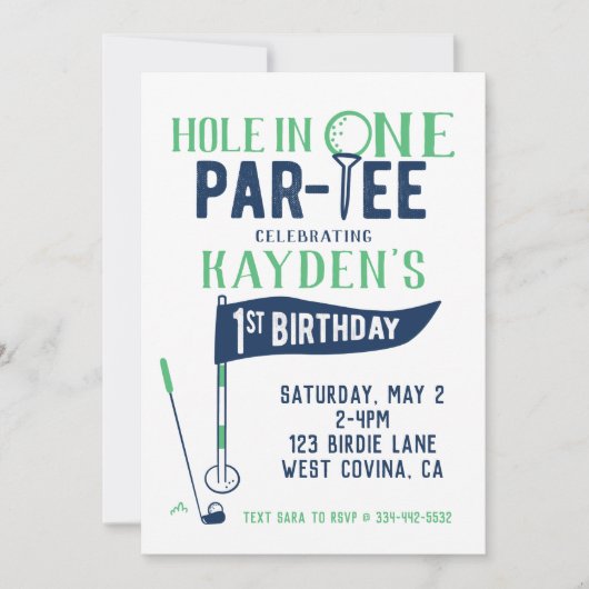 Hole in One Doodle Golf First Birthday Invitation Kaart (Voorkant)