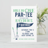 Hole in One Doodle Golf First Birthday Invitation Kaart (Staand voorkant)