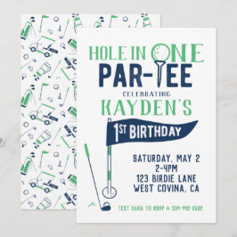 Hole in One Doodle Golf First Birthday Invitation Kaart