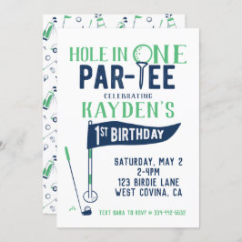 Hole in One Doodle Golf First Birthday Invitation Kaart