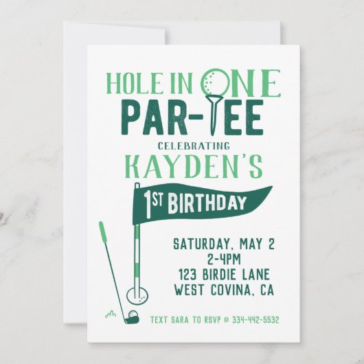 Hole in One Doodle Golf First Birthday Invitation Kaart (Voorkant)