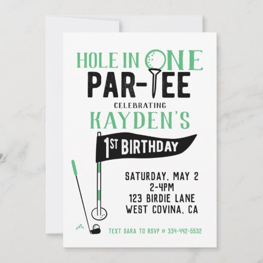 Hole in One Doodle Golf First Birthday Invitation Kaart (Voorkant)