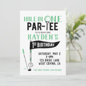 Hole in One Doodle Golf First Birthday Invitation Kaart (Staand voorkant)