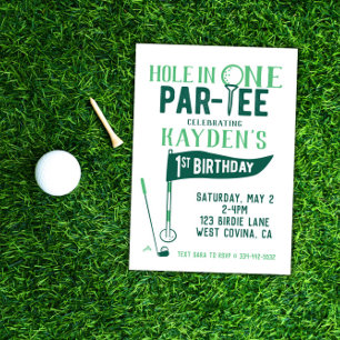 Hole in One Doodle Golf First Birthday Invitation Kaart