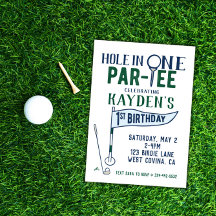 Hole in One Doodle Golf First Birthday Invitation