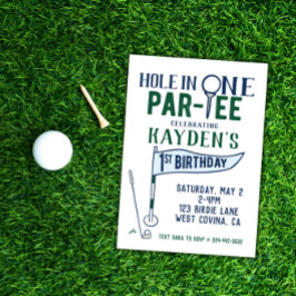 Hole in One Doodle Golf First Birthday Invitation Kaart