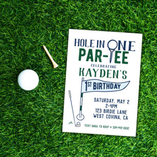 Hole in One Doodle Golf First Birthday Invitation Kaart